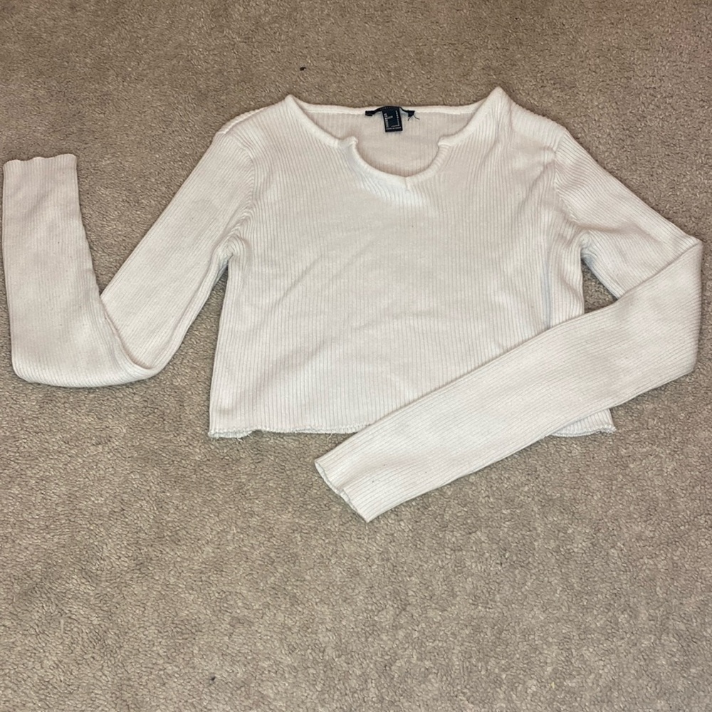 Large White Sweater Crop Top